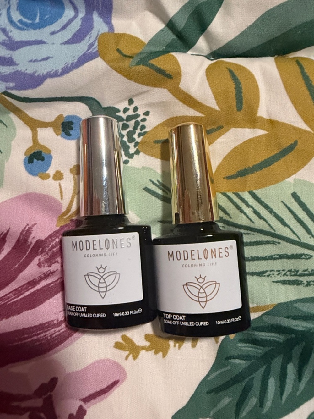 Modelones Base & Top Coat Nail Gel Set - Black Bottles with Gold/Silver Caps